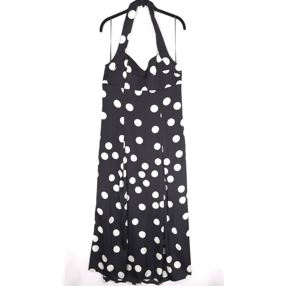 ANTHROPOLOGIE SOLITAIRE New Dress Halter Polka Dot Black White Sleeveless‎ LARGE